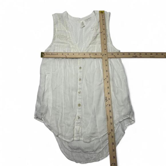 Meadow Rue By Anthropologie Women’s White Button Up V Neck Lace Tank Top - Picture 3 of 5